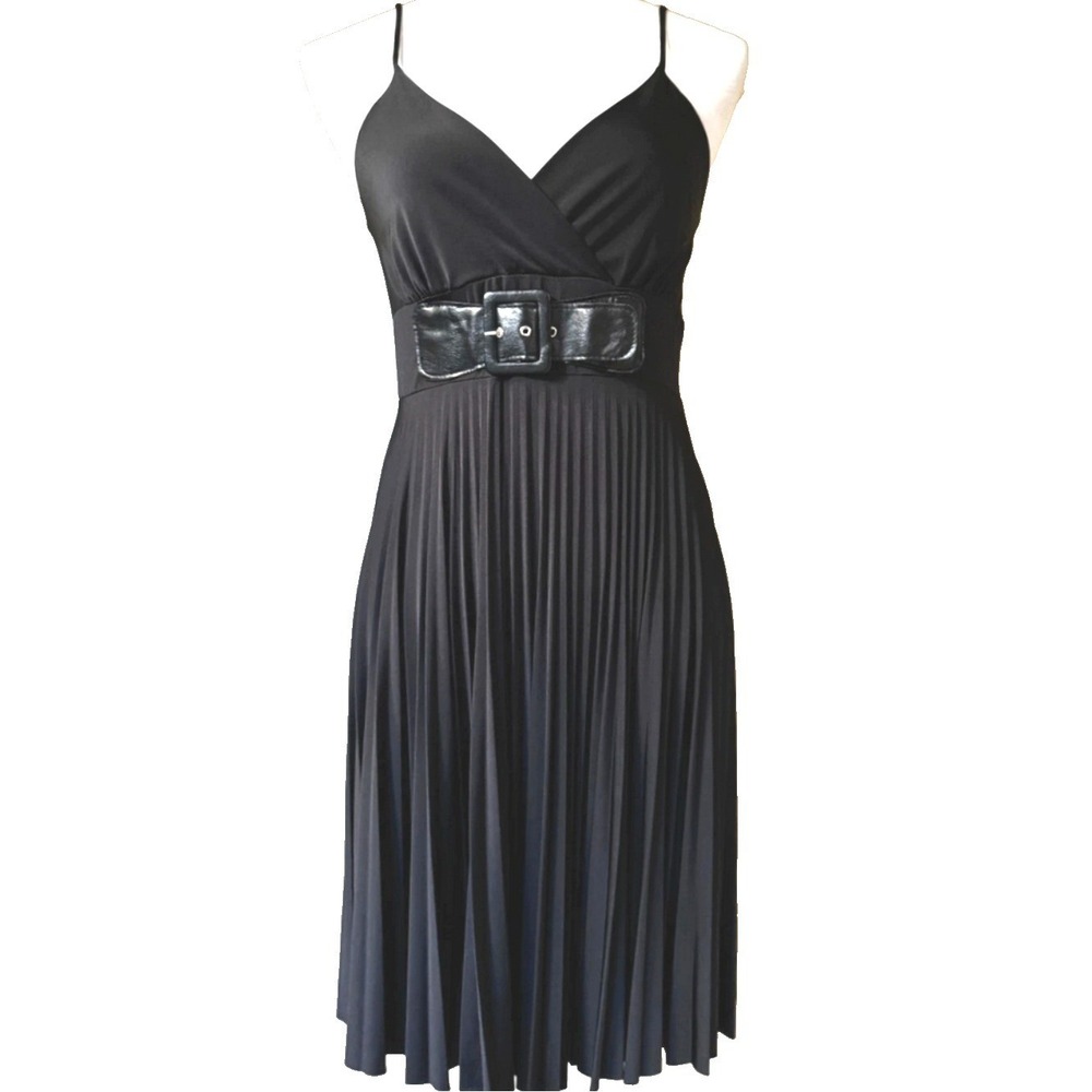 VTG Womens Pleated Y2K Babydoll Belted Mini‎ Dress Size S Cocktails Date Night